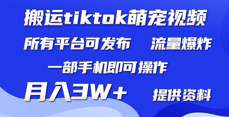 （9618期）搬运Tiktok萌宠类视频,一部手机即可。所有短视频平台均可操作,月入3W
